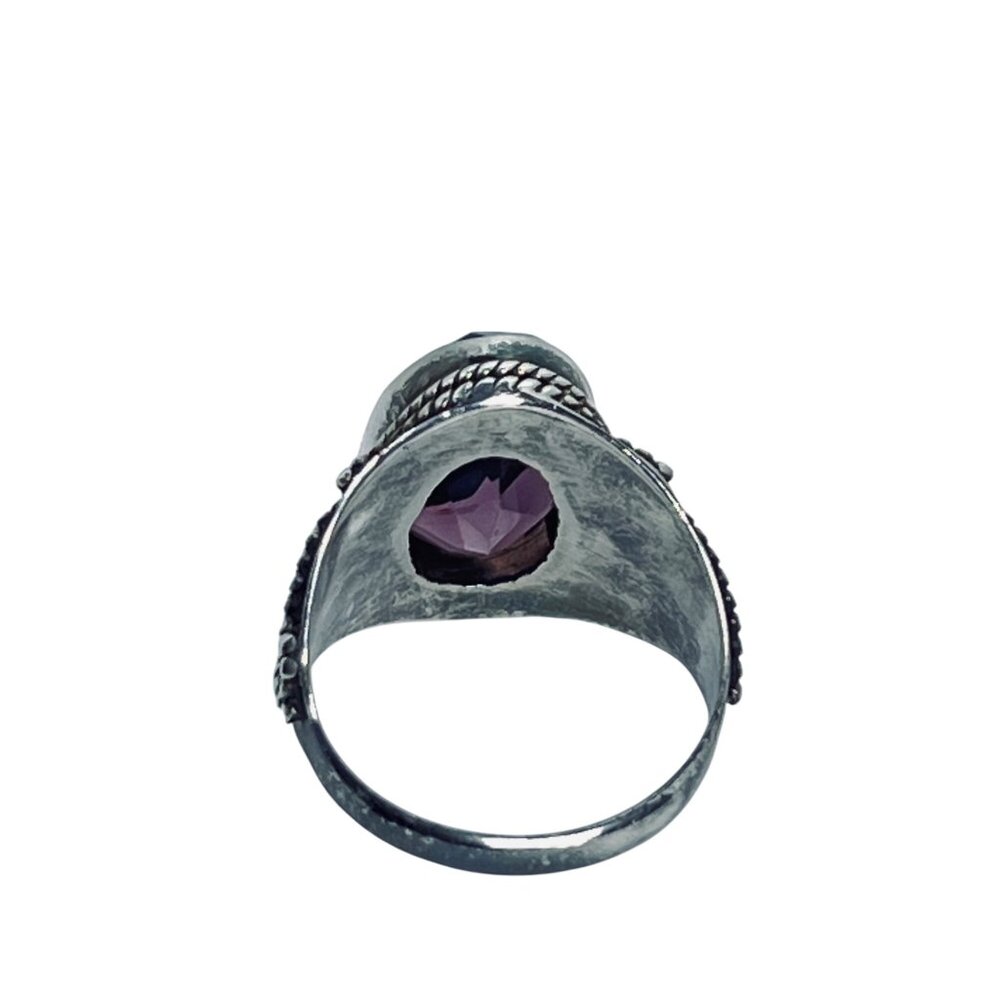 Vintage Sterling Silver Oval Pink Glass Ring Sz 6 1/2 (R137) - Picture 6 of 8